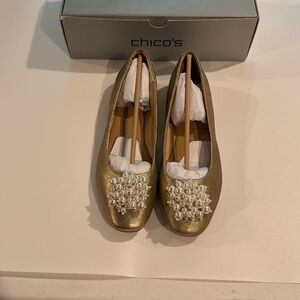 Chico's Champagne Pearl Omega Pearl Ballet Flat size 10.5 new